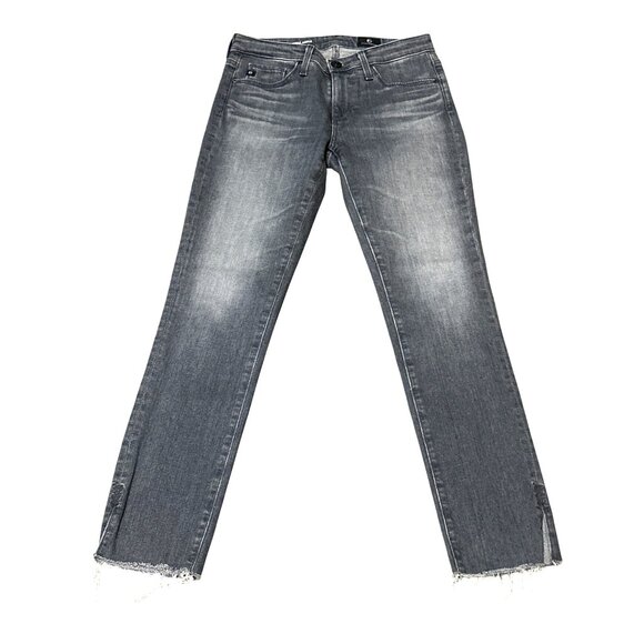 AG Adriano Goldschmied The Prima Ankle Cigarette Jeans Black Denim Frayed Hem 23 - Picture 2 of 16